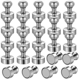 MIN CI 24 Packs Neodymium Magnets Fridge Magnets Magnetic Push Pins, 12 x 16 mm Small Magnets Round Strong Magnets for Whiteboard, Board Magnets, Office Magnet, Mini Magnets Silver