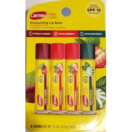 Carmex Daily Care Moisturizing Lip Balm Sticks, SPF 15, Multi-Flavor Lip Balm Pack, 4 Count
