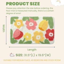 Floral Bathroom Mat Super Absorbent Cute Rug Non Slip Carpet Machine Washable Bath Tub Rug Soft Fluffy Carpet for Dining Room, Bedroom and Entrance Door (31"x20", Green Flowers)