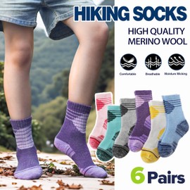 ANTSANG Kids Merino Wool Hiking Socks Boys Girls Toddlers Thermal Warm Winter Thick Cushion Snow Ski Crew Socks Stockings(Color mix,12-15 Years)