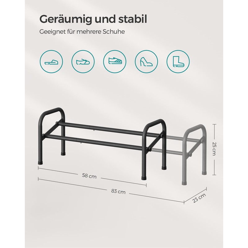 SONGMICS Shoe Rack, Shoe Rack, 1 Tier Metal Shelf, Adjustable