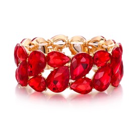 EVER FAITH Stretch Bangle Austrian Crystal Elastic Art Deco Elegant Teardrop Vintage Party Bracelet for Women Clear Silver Tone, Crystal, No gemstone