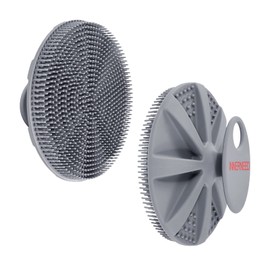 INNERNEED Food-Grade Soft Silicone Body Scrubber Shower Brush Handheld Cleansing Skin Brush, Gentle Exfoliating and Lather Well (Gray)