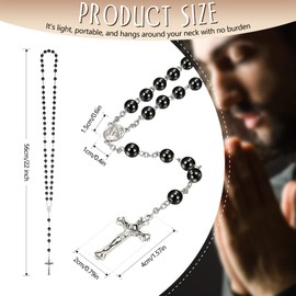 Herdear Black Rosary Beads Catholic Crucifix Necklace for Men Women Cross Necklace Holy Communion Gifts for Girls Boys