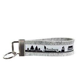 Schlüsselanhänger Schlüsselband hellgrau Freiburg Skyline schwarz weiß Geschenk!