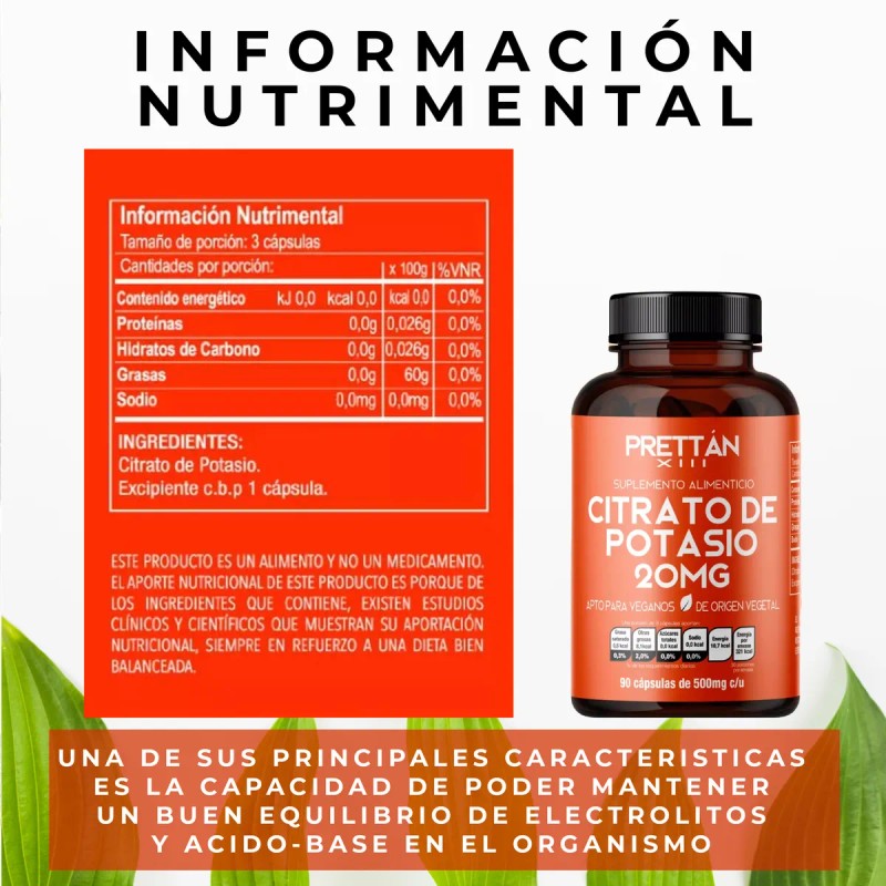 Citrato De Potasio 20mg Suplemento 90 Caps Prettan Sin Sabor