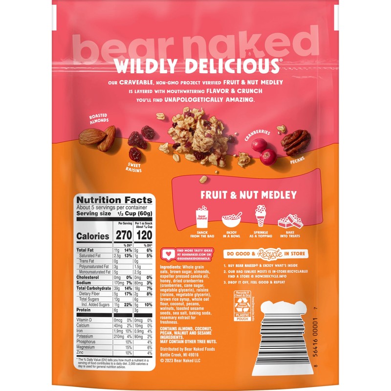 Bear Naked Granola Cereal, Breakfast Snacks, Fruit and Nut, 12oz