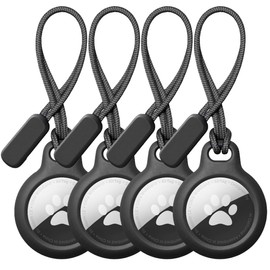 (4 Pack) Kiewhay Secure Holder with Strap for AirTag, Airtag Case with Strap for Key Ring, Scratch Resistant Protective Airtag Accessories Case with Raised Edges(Black)