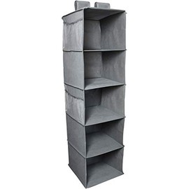 iGadgitz Home U7150 Fabric Hanging Wardrobe Shelves (5 Shelf), Collapsible Closet Organiser Hanging Shelf - Grey