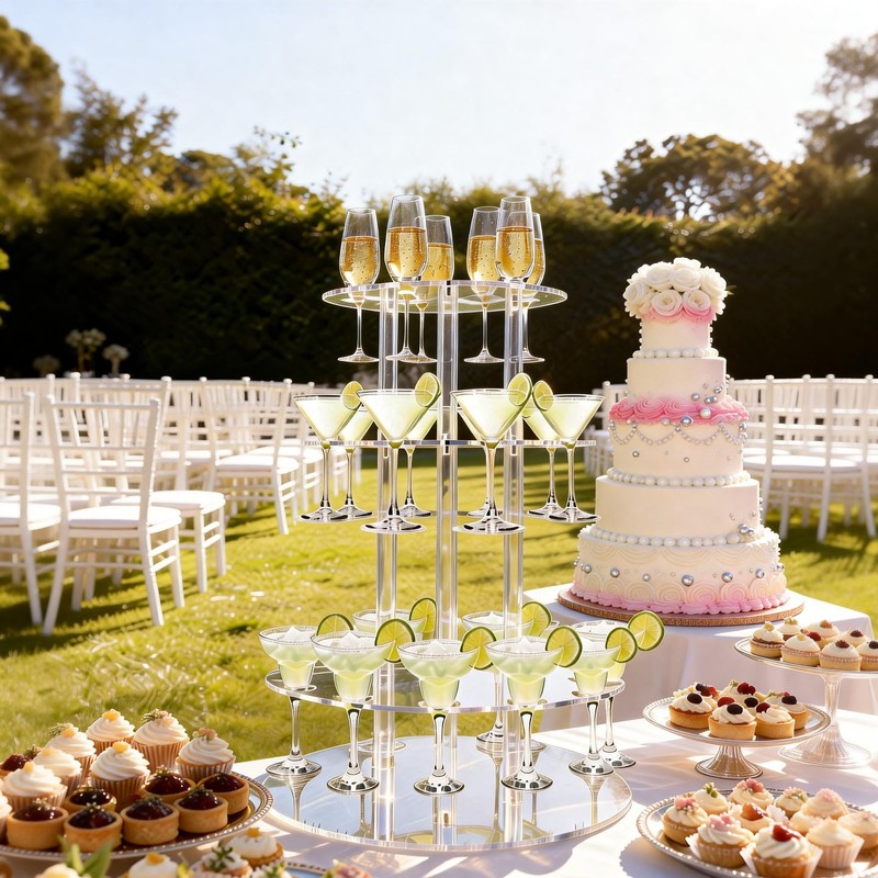 SOVQUEST Acrylic Champagne Tower, 3 Tier Round Cocktail Tree Rack
