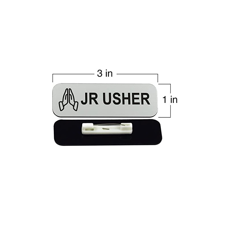 Jr Usher 1 x 3" Name Tag/Badge, Red, Praying Hands