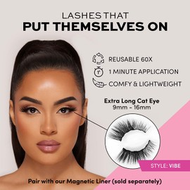 Glamnetic Magnetic Eyelashes - Vibe | Long Magnetic Lashes, 60 Wears Reusable Faux Mink Lashes, Dramatic, Cat Eye Winged - 1 Pair