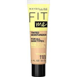 Maybelline Fit Me Tinted Moisturizer, Fresh Feel, Natural Coverage, 12H Hydration, Evens & Conceals Imperfections for All Skin Types and Tones, 118, 1 Fl Oz