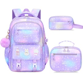Fitvc School Backpack for Girls - 5PCS Girls Backpack with Lunch Box Set for Kids Elementary Middle High School Students - 18" Large Capacity School Bookbag & Multifunctional Travel Bag
