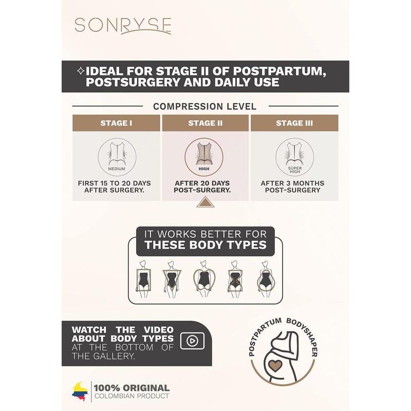 Sonryse PP211 Faja Postparto Post Cesarea Colombiana Mujer Moldeadora Mocha