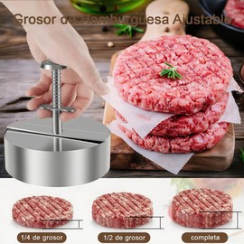 Molde Hamburguesa Prensa Carne de Acero Inoxidable Ajustable con 100 Papel Antiadherente Patty Maker, Prensa de Empanadas, 12 cm Grosor Ajustable Carne Picada Barbacoa Picnic Fiesta Casera Parrilla