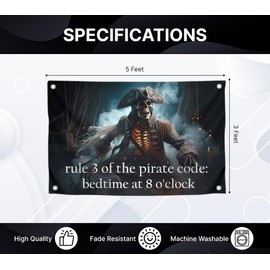 3x5 Feet Pirate Polyester Flag Rule 3 Of The Pirate Code: Bedtime At 8 Oclock with Four Brass Grommets - Funny Pirate Quote Wall Flags Decoration with Room - Statements Pirate Flag or Black Boat Flags