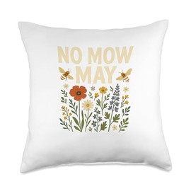 No Mow May Bee Friendly Wildflower Gardening Eco Throw Pillow