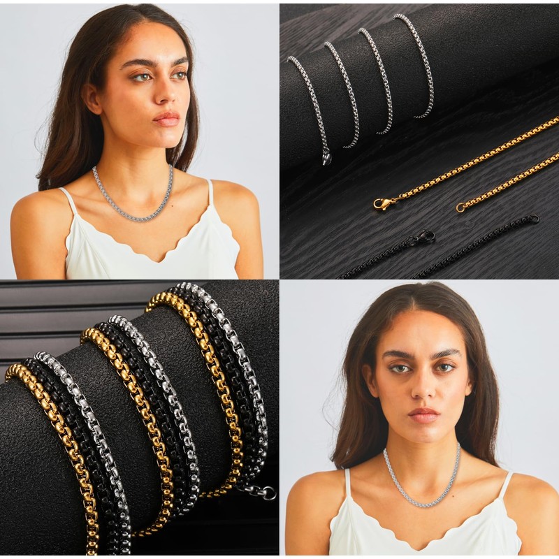 AFSTALR Men's Women's Stainless Steel Silver Chain Necklace Venetian Link