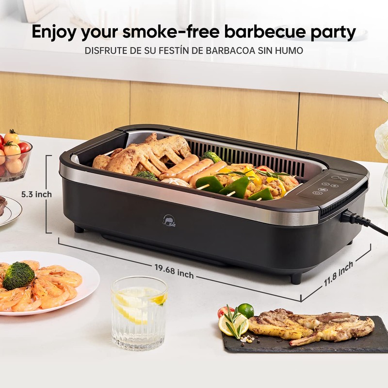X&E Smokeless Indoor Grill, 1500W Non-Stick Removable Grill Rack &