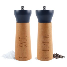 Rae Dunn Salt and Pepper Grinder Set of 2 - Bamboo Sea Salt Pepper Grinder - Classy Salt and Pepper Shakers - Pepper Mill & Salt Mill