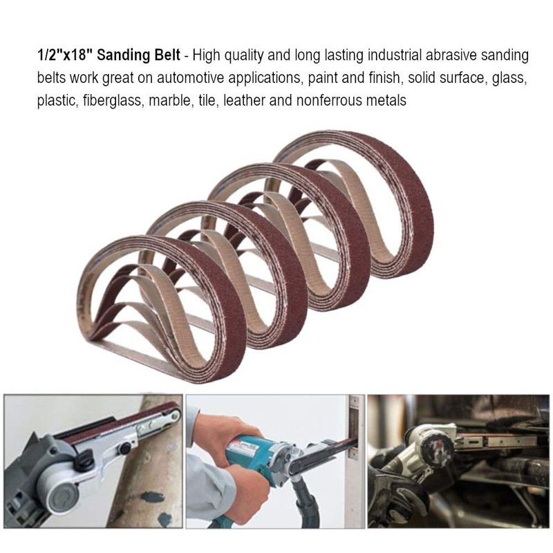 1/2 Inch x 18 Inch Sanding Belts, 40 Grits Aluminum