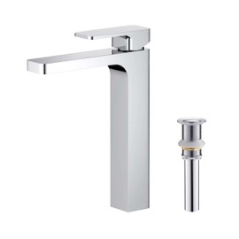 KIBI Blaze-T Single Handle Bathroom Faucet for Vessel Sink with Pop-Up Drain | Solid Brass High Arc Spout | Leak-Proof & Easy Installation | Durable Chrome Finish (KBF1018)