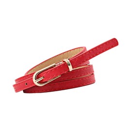 NUREINSS Women's Belt Faux Leather Belt for Jeans Dress 1 cm Width, red