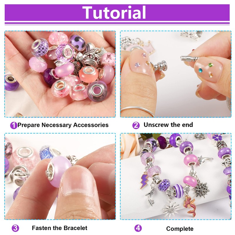 63 Pcs Bracelet Making Kit Big Hole Beads with Metal