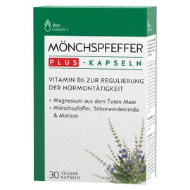doc nature's MÖNCHSPFEFFER PLUS KAPSELN | Vitamin B6 | Regulierung der Hormontätigkeit | Magnesium aus dem Toten Meer | Mönchspfeffer Silberweidenrinde Melisse | VEGAN
