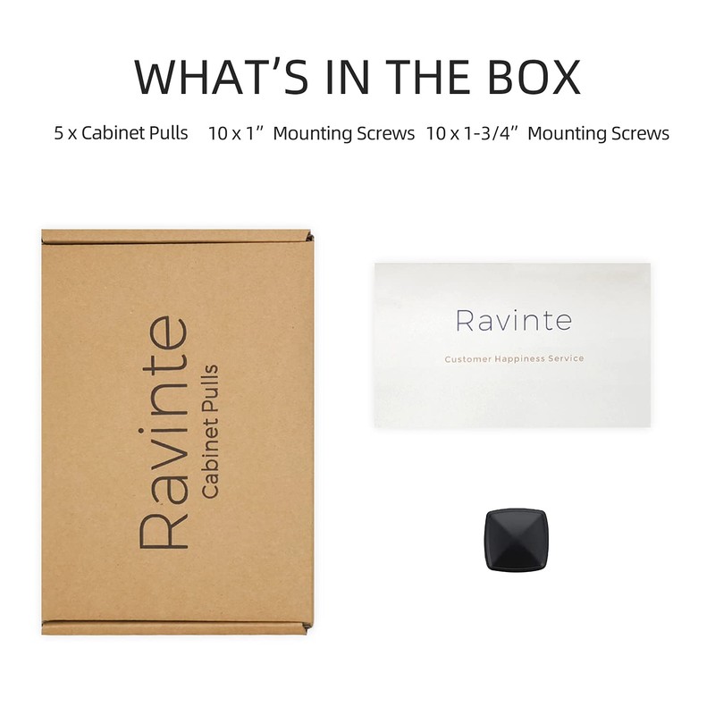 Ravinte 5 Pack Matte Black Kitchen Cabinet Square Knob Single