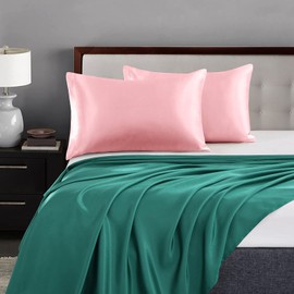 P Pothuiny 2-Piece Satin Pillowcases Queen Size Blush Pink Silky Satin Pillow Cases for Hair and Skin, Wrinkle Fade Resistant, Pillow Cover with Envelope Closure