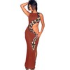 Women's Fashion Snakeskin Printed Hollow Out Maxi Dress Sexy Sleeveless