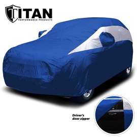 Titan Brilliant Color Poly 210T Car Cover for Mid-Size SUV 188-206". Waterproof, UV Protection, Scratch Resistant, Driver-Side Zippered Opening. Fits Explorer, Grand Cherokee and More.
