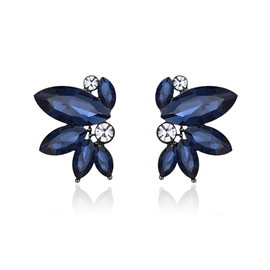 BriLove Rhinestone Stud Earrings Dainty Marquise Crystal Cluster Earring for Women Wedding Bridal Prom Formal Vintage Party Accessories Sapphire Color Black-Tone