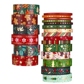 PBM MERRY CHRISTMAS Masking Tape Set, 21 Rolls, Christmas Pattern, Roll, Decoration, Wrapping, Gift, Decoration, Colorful, Glitter, Fashionable, Patterned Tape, Design Maste, Christmas Tree, Fir Tree, Fir Tree,