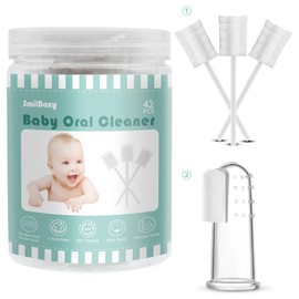 42PCS + 1 Finger Baby Toothbrush with Box Absorbent Gauze Baby Oral Cleaner, Baby Tongue Cleaner, Disposable infant Tongue Cleaner Newborn Oral Cleaner Gentle Cleaning Care for 0-36 Months Babies