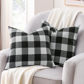 Volcanics Farmhouse Buffalo Check Plaid Decorative Throw Pillow Covers 20x20 Inches Black and White Fall Square Couch Pillow Covers for Sofa Home Decor, Set of 2