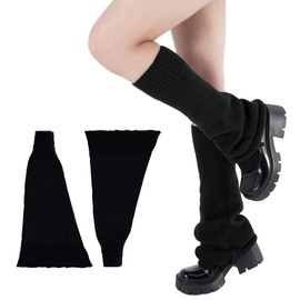 Ruzister® Women Y2k Kawaii Leg Warmers Short Button Leg Warmers Winter Leg Warmers Knitted Leg Warmers Boots Boot Cover for Students Girls, black