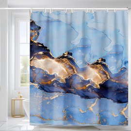 Domoku Blue Marble Waterproof Shower Curtain 72 x 72 Inches with Hooks, Machine Washable Easy-Care Fabric Bathroom Curtain for Tub or Shower