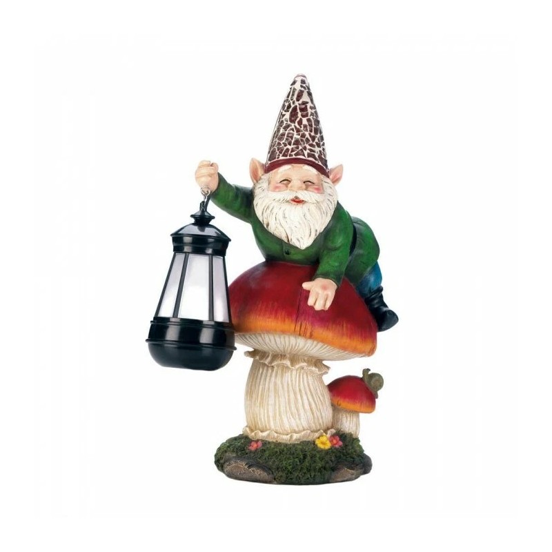 Accent Plus HOME GARDEN FANTASY DECOR GNOME ON MUSHROOM SOLAR