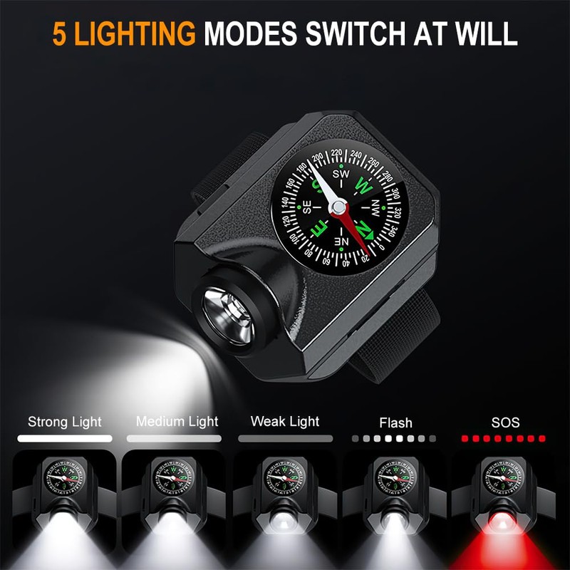 OBEST Wrist Camping Light with Compass, LED Emergency Light, Night