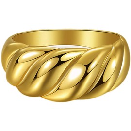 Chunky Croissant Rings,Women Girls Gold Croissant Dome Ring Signet Twist Wide Stacking Ring Jewelry,Size 8