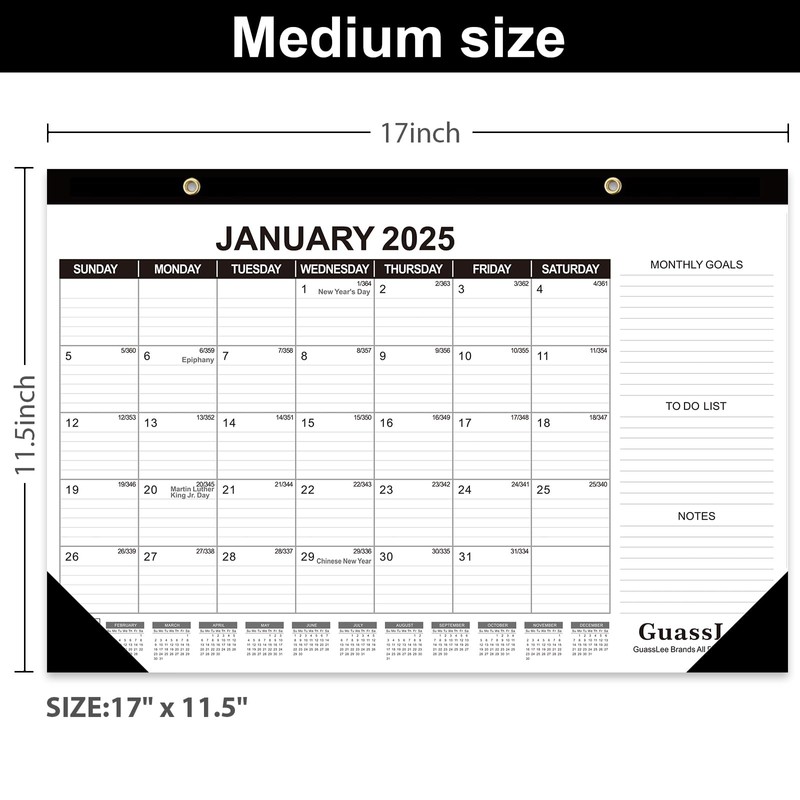GuassLee Desk Calendar 2025, 3 Packs, 18 Months Calendar 17"