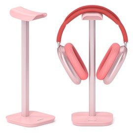 doenci Headset Holder, Headphone Stand for All Over Ear Bluetooth Headphones, Universal Headphone Holder with Weighted Base + Aluminium Tube, Gaming Headset Holder, Desk Accessories (Pink)