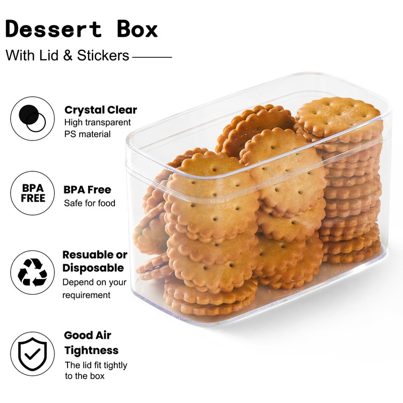 Plastic Dessert Cups with Lids and Sporks,Stickers,Tiramisu Containers,Cookie Containers,Clear Food