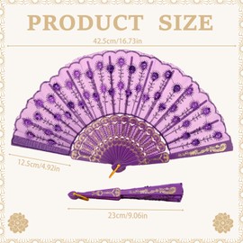 QIRMIZI 8 Pcs Handheld Folding Fan Spanish Hand Fans for Women Foldable Bulk for Party Wedding Church Dancing Music Festivals Carnivals EDM Events Decoration,Purple