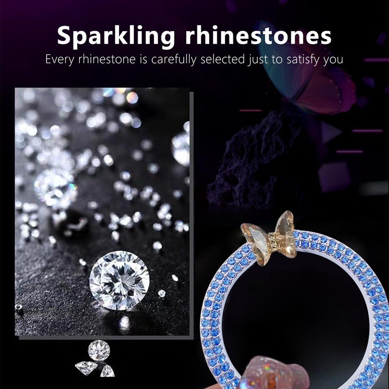 3leavtrees Bling Ring Emblem Car Accessories - Rhinestone Crystal Ring