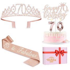 70th Birthday Decorations for Women, Including Sash, Crown/Tiara, Candles, Cake Topper, 70th Birthday Gifts for Women