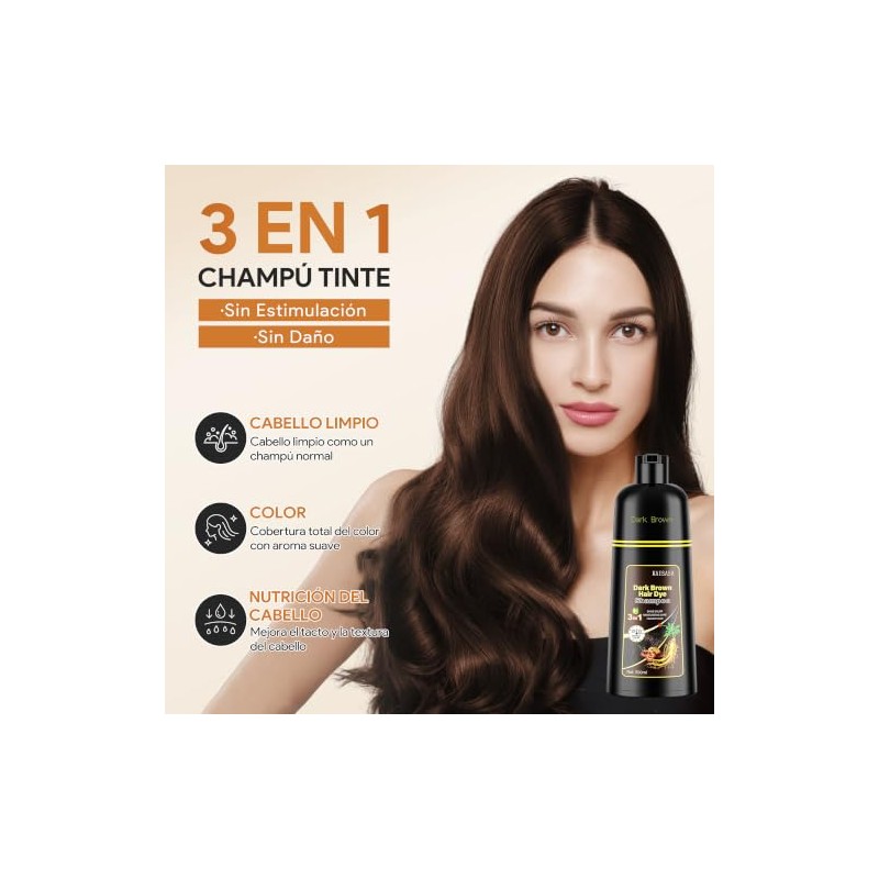 Shampoo para Canas con Tinte, Dark Brown Hair Dye Shampoo